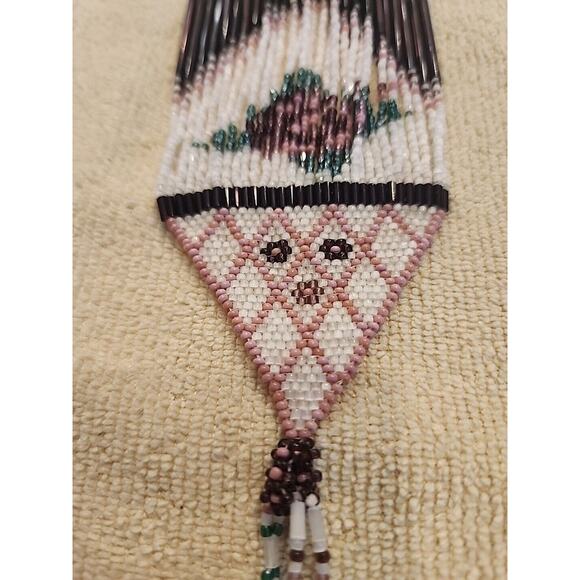 ART DECO Handmade Micro Bead Flapper/Native Amer. Glass Beaded Necklace 17" long - Picture 8 of 14